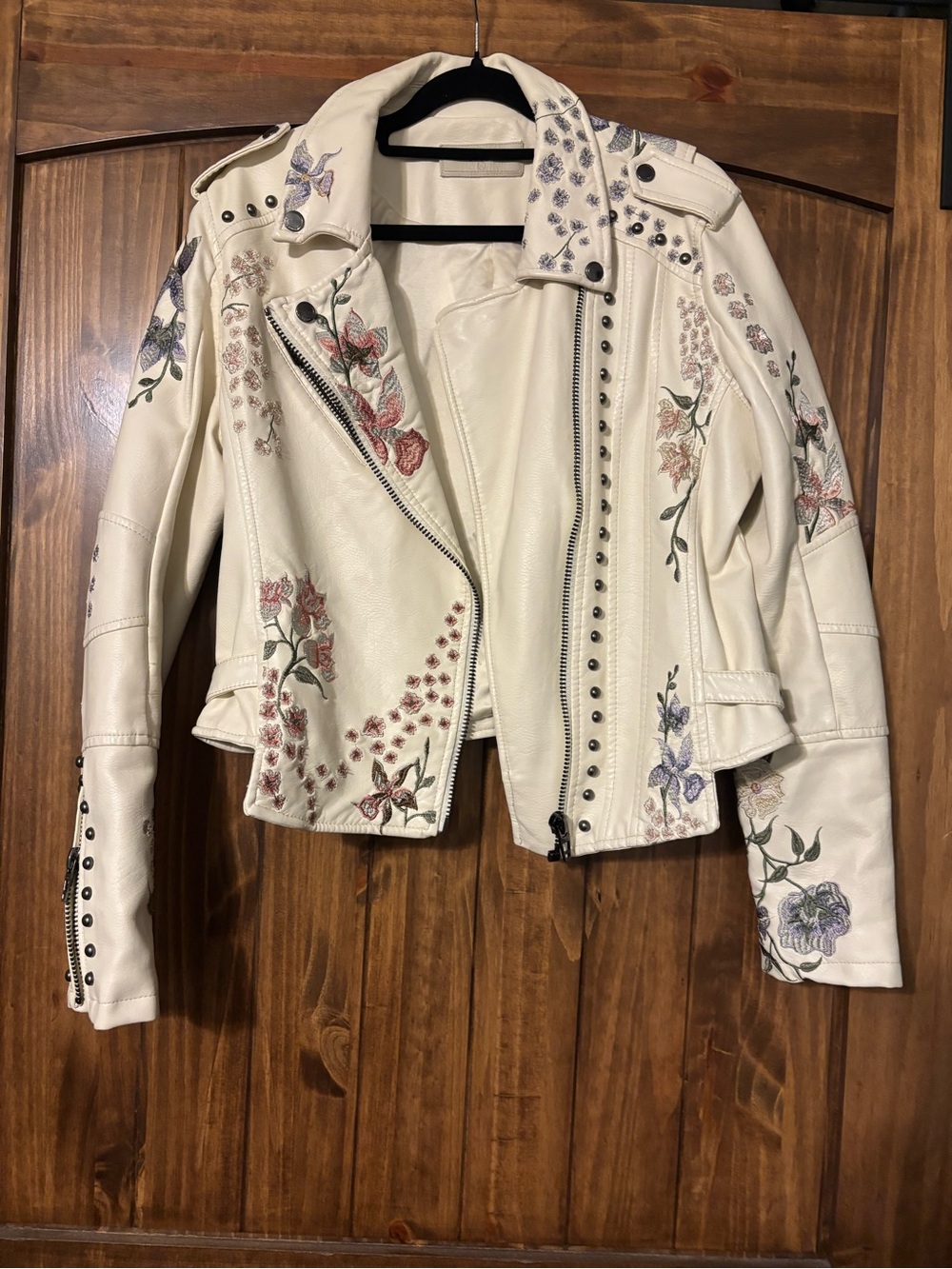 Blank NYC Ivory Floral Embroidered Moto Jacket